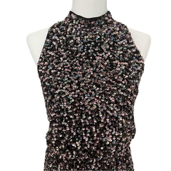 Adrianna Papell Size 6 Black Sequin Blouson Sleeveless Cocktail Evening Gown - Picture 7 of 16